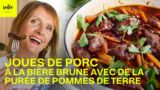 Joues de porc à la bière brune avec de la purée de pommes de terre